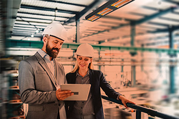 Industrial heaters in factory work space